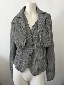 Desigual 2 Piece Blue White Striped Double Breasted Vest Cropped Jacket Set M - Bild 1 von 11