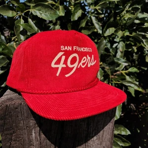 San Francisco 49ers Vintage Rope Hat Corduroy Red Script AmaPro Snapback - Picture 1 of 10