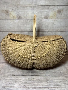 Large Vintage Handmade Buttocks Basket Double Lids Sewing 14x12x8” - Picture 1 of 11