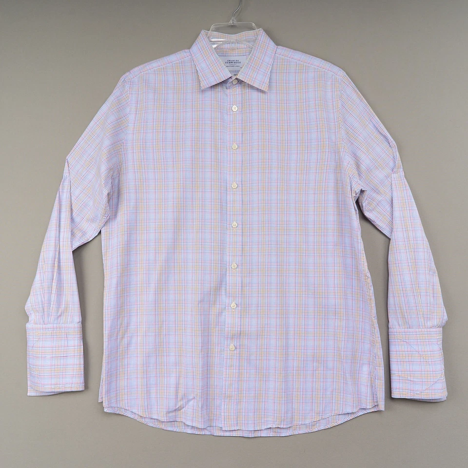 Charlets Tywhitt Dress Shirt 17.5 36 Colorful Check Slim Fit French Cuff Spread - Image 1 of 4