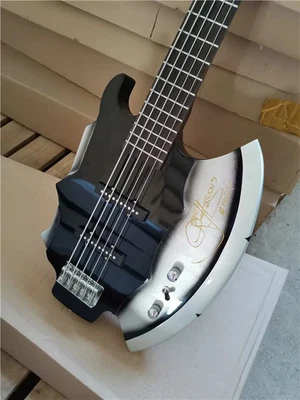 Ready Now Axe Shape 5 Strings Black Body Electric Bass Guitar with Signature - Image 1 of 4