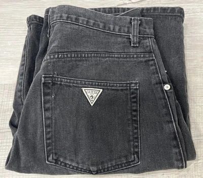Vintage Guess Jean Shorts 90s Black Denim Size 31 Made In USA - Image 1 of 4