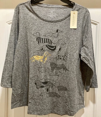 Women's DACHSHUND Gray 🎁 PXL Sonoma Life TOP New WIENER DOGS Christmas GIFT - Image 1 of 4