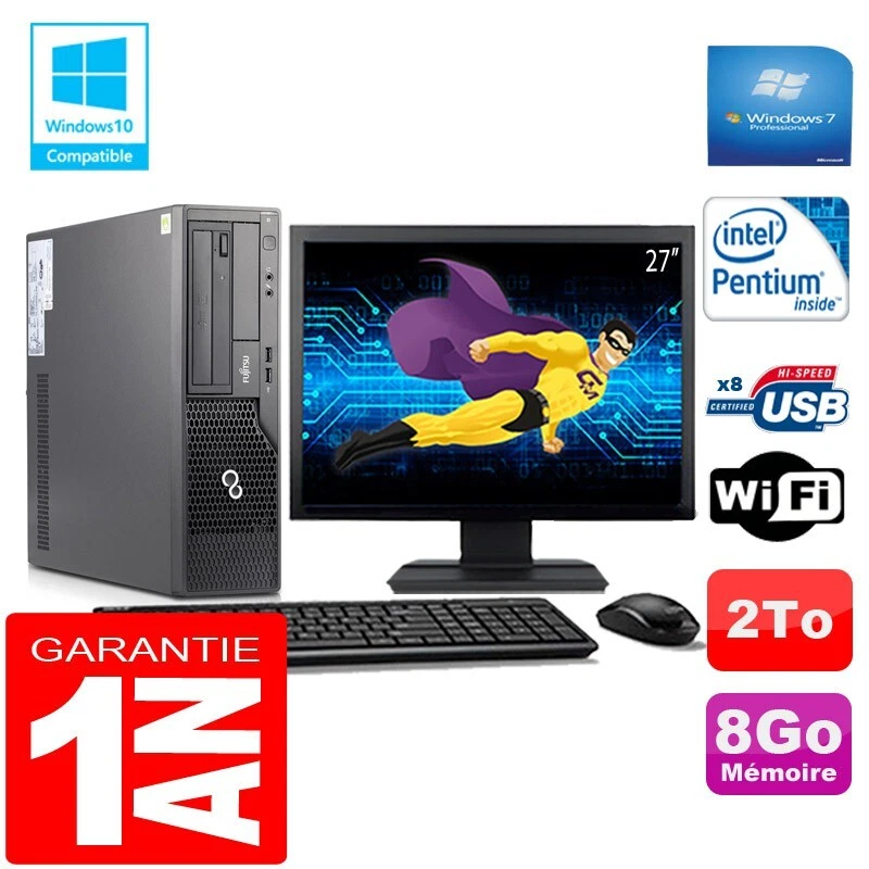 PC Fujitsu Esprimo E500 E85+ SFF Intel G640 8Go Disque 2 To Wifi W7 Ecran 27" - Photo 1/1