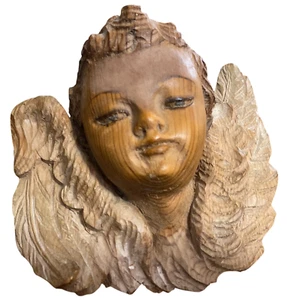 Antique Wood Hand Carved Angel Cherub Putto Wall Hanging Signed - Picture 1 of 8