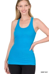 Womens Cotton Racerback Tank Top Ribbed Stretch Long Workout Fitness Yoga - Picture 1 of 17