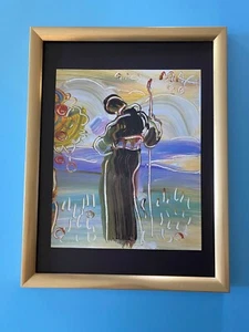Peter Max | Angel Vintage Print Signed | Framed Large 16x12in. Gold Pop Art - Picture 1 of 4