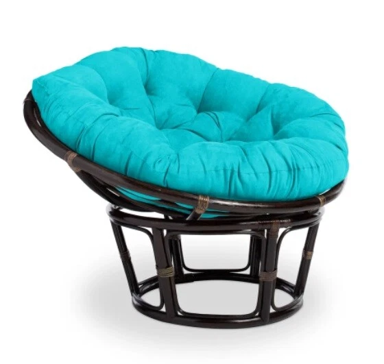 Almofada de cadeira azul Papasan estrutura de vime assento de vime tecido camurça macia redonda leitura - Imagem 1 de 3