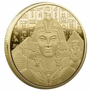 Egypt Cleopatra UNC Ancient Egypt Pyramid Sphynx Gold Plated 40mm coin