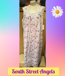 EILEEN WEST E00055 PINK & PURPLE FLORAL SLEEVELESS COTTON LAWN NIGHTGOWN ~ XL - Picture 1 of 8