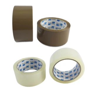 BUDGET CLEAR/BROWN TAPE 48MM,24MMX66M 1,2"*ANY QTY*PACKING PARCEL BOX PACKAGING - Picture 1 of 10