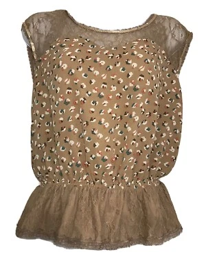 Blusa Top Hazel Para Mujer Sin Mangas, Marrón Encaje Talla Pequeña Foto 1 de 4