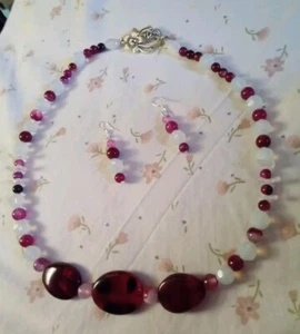 Artist Made Quality Opal,Glass, Celliolloid Rock Bead Necklace Set 925ss Hook - Picture 1 of 4