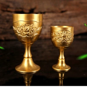 1x Brass Rose Carved Chalice Goblet Wine Cup Wicca Altar Church Baptism Prop New - Picture 1 of 12