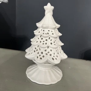 Yankee Candle Holder Christmas Tree Tea Light Fairy Lamp White Ceramic 8" Tall - Picture 1 of 5