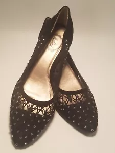 Italina Black Sparkled Lace & Suede Kitten Heel Womens Shoes Sz 6 - Picture 1 of 13