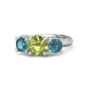 Peridoto natural y topacio azul Londres con anillo de plata de ley 925 para mujer #4449 - Imagen 1 de 10