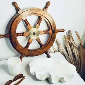 DECORACIÓN DE PARED NÁUTICA ANTIGUA VINTAGE LATÓN 24"" ACABADO RUEDA DIRECCIÓN PIRATA - Imagen 1 de 10