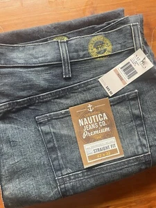 NWT Mens Nautica Premium Blue Jeans Straight Fit Size 42x30 Medium Wash - Picture 1 of 6