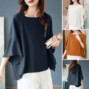 Camicetta maglietta S-5XL donna estiva manica a pipistrello orlo asimmetrico casual ampia - Foto 1 di 14