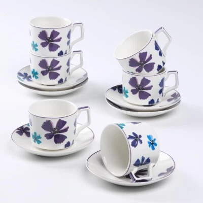 TAZAS DE TÉ EXPRESO ~ Juego de tazas y platillos de porcelana fina, juego de té de 7 oz/220 ml, floral Foto 1 de 4