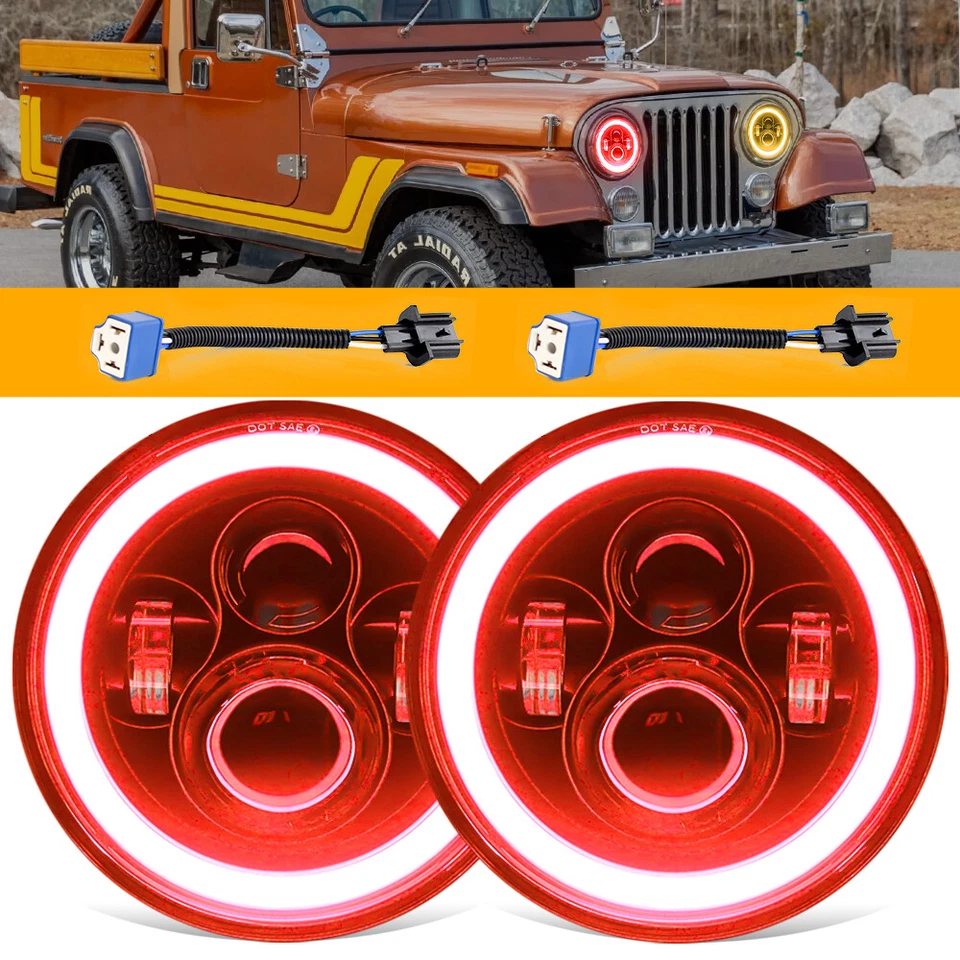 Par de faros proyectores LED ámbar DRL para Jeep Wrangler JK TJ Halo 7" rojo punto Foto 1 de 4