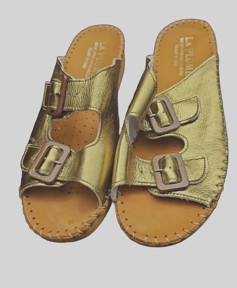 Sandalias ajustables de lujo La Plume talla 9-9,5 cuero metálico Italia MinimalisF01 Foto 1 de 4