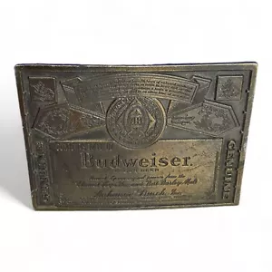Budweiser Beer Lager Lewis Buckles Chicago Belt Buckle Brass Square 3.5" x 2.5" - Picture 1 of 6