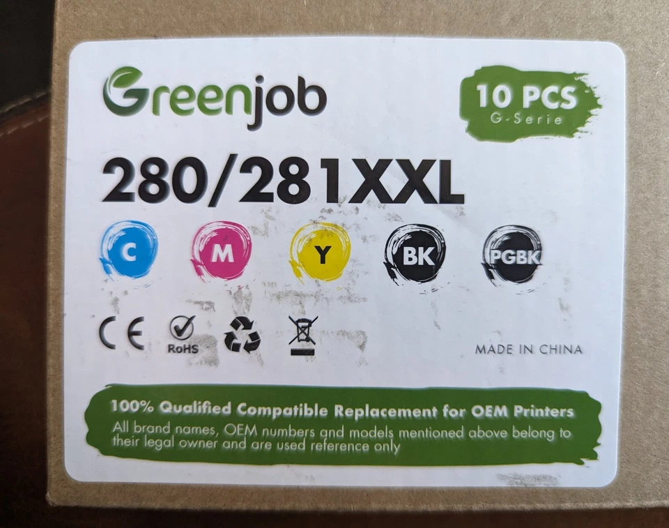 Greenjob 10 peças 280/281: 2ea XXL tinta preta Crtgs 2 amarelo, 2 vermelho, 2 azul. 2 unidades - Imagem 1 de 3