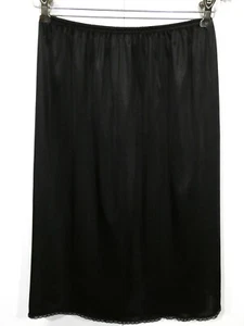 VTG Vassarette Silky & Smooth Nylon Lace Trim Black 24" Slit Half Slip Size M  - Picture 1 of 9