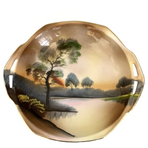Noritake Vintage Bowl Handpainted Made in Japan Landscape Trees Water Green - Picture 1 of 10