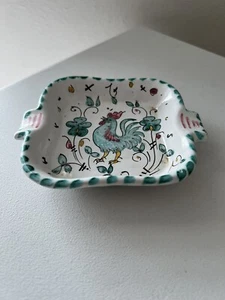 Italian Hand Painted Pottery Candy Trinket Dish Vintage Italy L.P.W Rooster - Picture 1 of 5