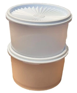 Tupperware Servalier Stacking Canisters  x 2 CLEAR BLUE Cookie Snack One Touch - Picture 1 of 5