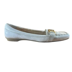 Mocassini Lauren Ralph Lauren in pelle bianco sporco con fibbia tono oro taglia 8,5 M - Foto 1 di 7