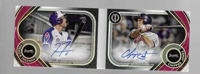 FREDDIE FREEMAN / CHIPPER JONES 2022 TOPPS TRIBUTE TANDEMS BOOKLET AUTO /25 - Image 1 of 2