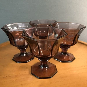 VTG 70s Independence Amethyst Octagon Sherbet Goblet Set MCM Dessert Glasses 4pc - Picture 1 of 10