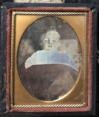 1:9 Plate Daguerreotype 1800’s Post Mortem Baby Tragic Image Photo - Image 1 of 4
