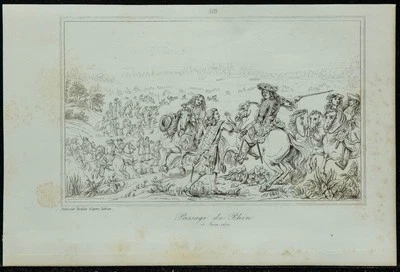 1845 - Passage du Rhin - Gravure ancienne - Guerre de Hollande - Photo 1/4