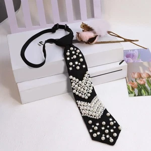 Imitation Pearls Detailing Tie Office Professional Stylish Accessory for Costume - Bild 1 von 8
