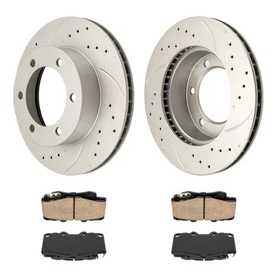 Kit de pastillas de cerámica de rotor de freno delantero ranurado perforado para Toyota Tacoma 1999-2004 Foto 1 de 4