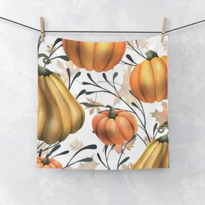 Fall Pumpkin Face Towel, Autumn Decor Towel, Harvest Gifts, Seasonal, Squash - Picture 1 of 5