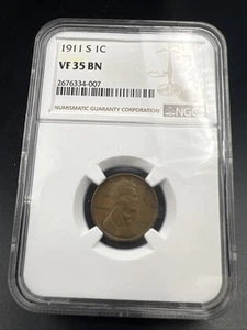 1911 S 1c Lincoln Wheat Cent Penny Coin NGC VF35 CH Very Fine Certified - Picture 1 of 8