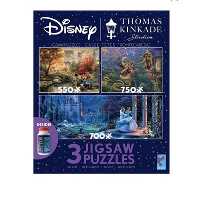 Thomas Kinkade 3 Disney Jigsaw Puzzles With Glue Bottle Ceaco New - Image 1 of 3