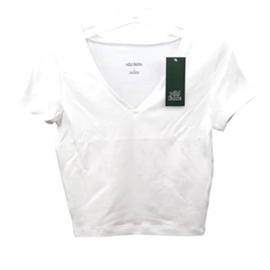 Camiseta corta para mujer pequeña de manga corta con cuello en V en blanco de Wild Fable - Imagen 1 de 4