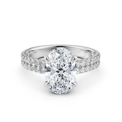 Oval Natural Diamond French U Pave Engagement Ring GIA Certified E Color VS1 1Ct - Imagem 1 de 3