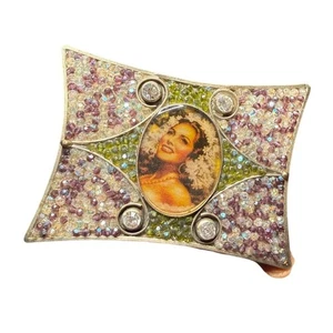 Rare Vintage Rhinestone Crystal Jeweled Belt Buckle Portrait Mexican Religious - Picture 1 of 5