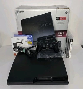 Sony PlayStation 3 Slim PS3 320GB Black Console Bundle CECH-3001B In Box - Picture 1 of 24