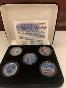 Set of Five 2000 Uncirculated Colorized Statehood Quarter Set in Case W/ COA - Picture 1 of 3