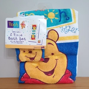 Vintage New Disney Pooh 100% Cotton 2 Piece Bath Set Towel/Wash Cloth - Picture 1 of 5