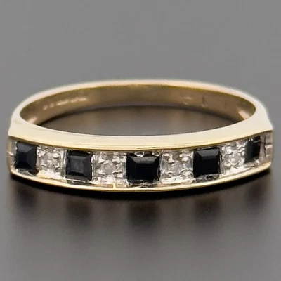 9ct Yellow Gold Sapphire & Diamond Eternity Band Ring Size M Hallmarked - Image 1 of 4